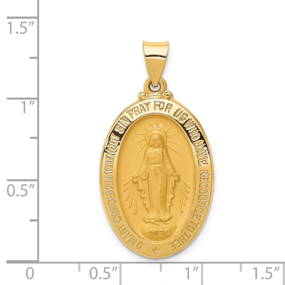 Diamond2Deal 14k Yellow Gold Polished and Satin Miraculous Medal Pendant (L- 34.5 mm W- 18 mm)