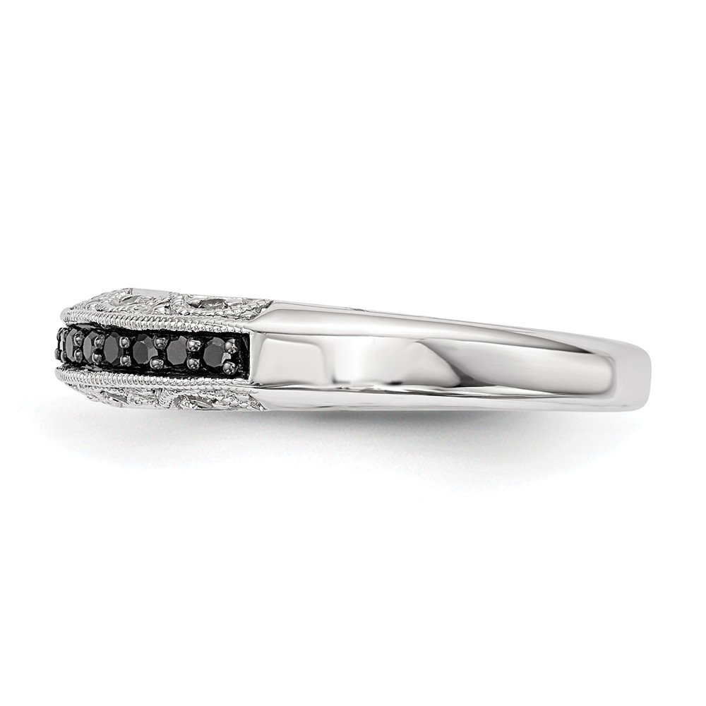 Size 7 Solid 925 Sterling Silver Black and White Diamond Ring (3mm) (.3ct.)