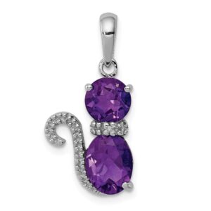 sonia jewels sterling silver simulated amethyst and diamond cat pendant