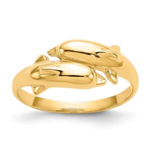 Size 6 - Solid 14k Yellow Gold Double Dolphin Ring (2mm)