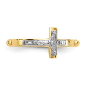 Size 8 - Solid 14k Gold Two-Tone Crucifix Cross Rosary Ring (2mm)