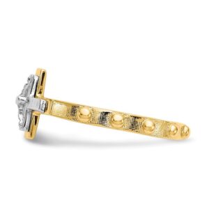 Size 8 - Solid 14k Gold Two-Tone Crucifix Cross Rosary Ring (2mm)