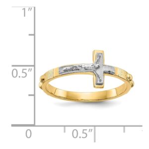 Size 8 - Solid 14k Gold Two-Tone Crucifix Cross Rosary Ring (2mm)