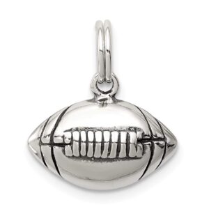 solid 925 sterling silver antiqued-style football pendant charm (15mm x 15mm)