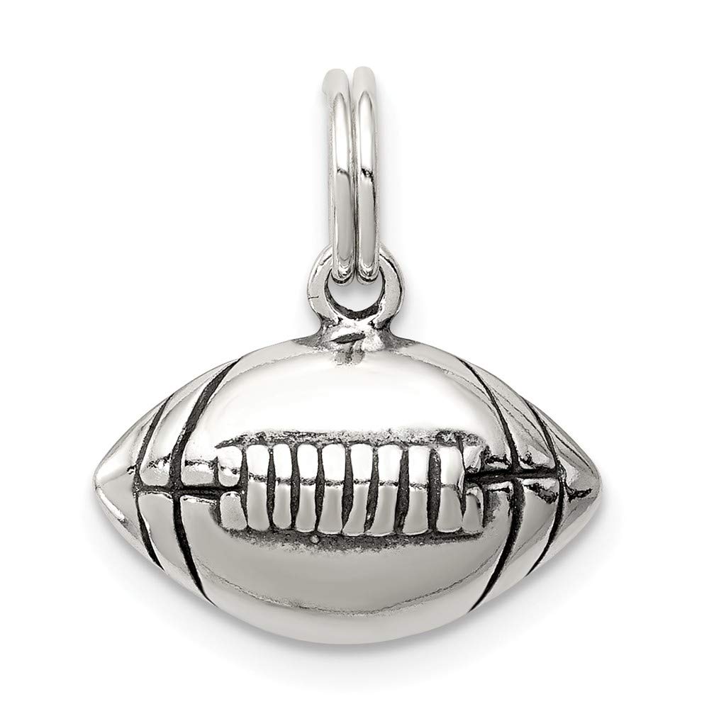 Solid 925 Sterling Silver Antiqued-Style Football Pendant Charm (15mm x 15mm)