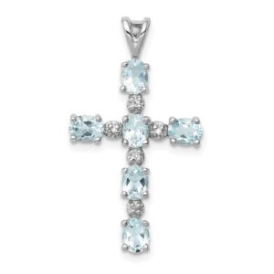 sonia jewels sterling silver diamond & simulated aquamarine cross pendant (16mm x 24mm)