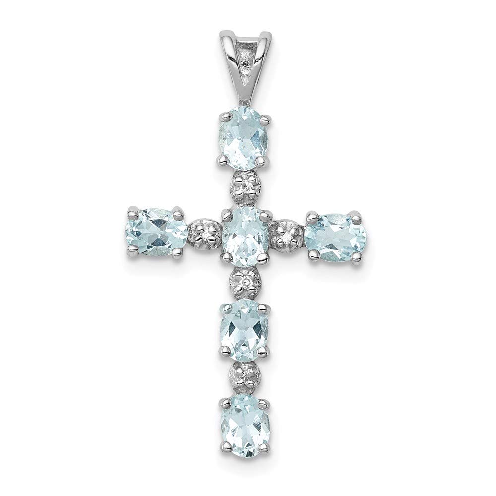 Sonia Jewels Sterling Silver Diamond & Simulated Aquamarine Cross Pendant (16mm x 24mm)