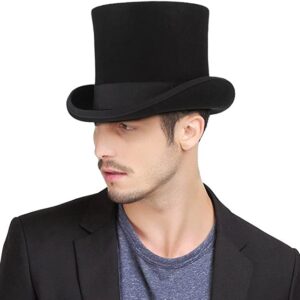 GEMVIE Men's Wool Felt Stage Magic Adults Costume Tall Top Hat 6.7" High Black XL 60-62cm