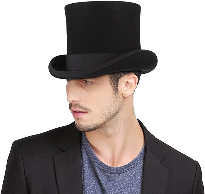 GEMVIE Men's Wool Felt Stage Magic Adults Costume Tall Top Hat 6.7" High Black XL 60-62cm