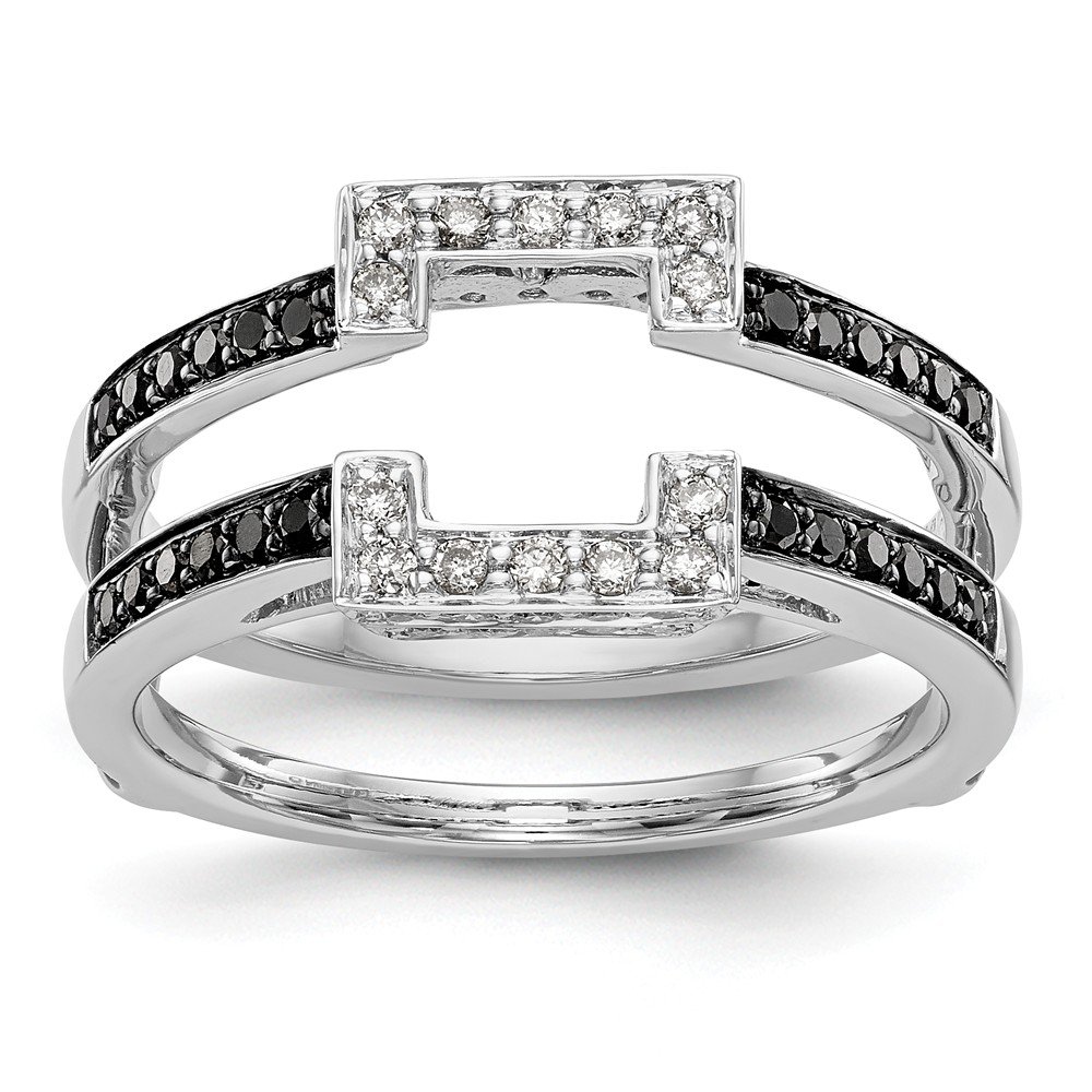 Size 7 - Solid 14k White Gold Black & White Diamond Ring Guard (9mm) (.43ct.)