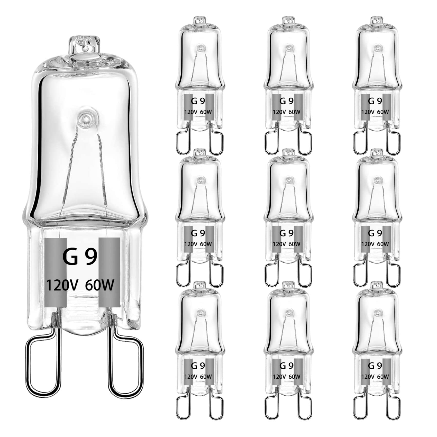 10 Pack G9 Halogen Light Bulbs 60 Watt JCD Type G9 Bi-Pin Double Loop Base 120 Volt Light Bulbs Dimmable Apply to Crystal Chandelier, Flush Mount Ceiling Light