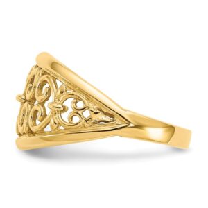 Size 9 - Solid 14k Yellow Gold Fleur-De-Lis Tapered Ring (11mm)