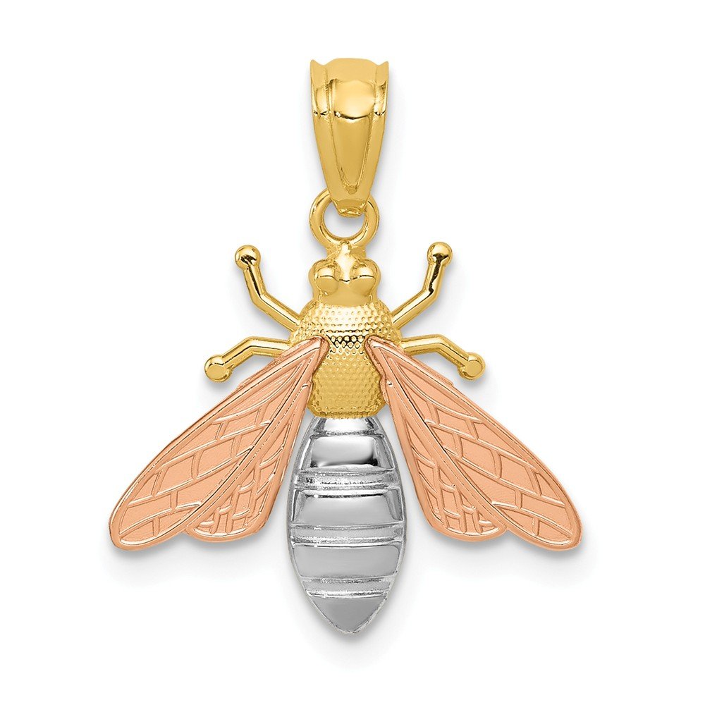 Solid 14k Yellow & Rose Yellow and White Gold Two Tone Polished Bee Pendant (17.1mm x 20.4mm)