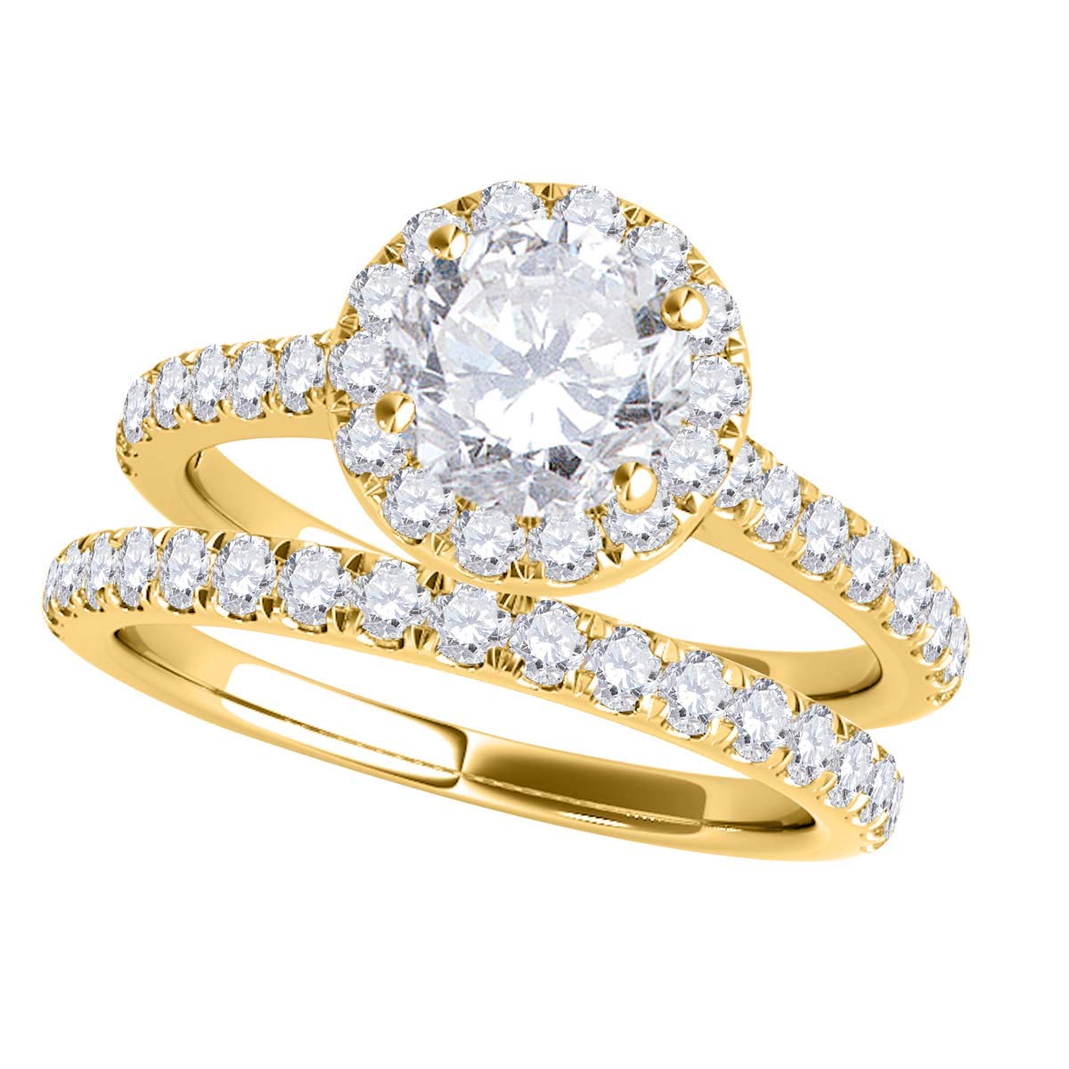 MauliJewels 0.75 Carat Engagement Wedding Diamond Bridal Ring Sets for Women 14K Solid Yellow Gold (Centre Stone 0.25 CT and Side Stones 0.50 CT I-J-K/I2-I3)