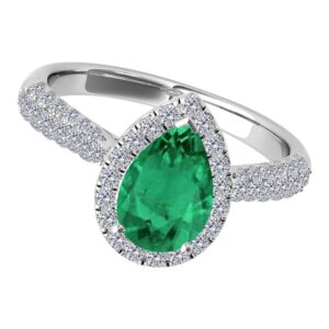 MauliJewels Rings for Women 1.05 Carat Diamond And Pear Shaped Emerald Ring pave 10K White Gold