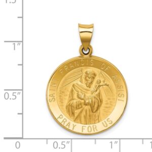 Diamond2Deal 14k Yellow Gold Polished and Satin St. Francis of Assisi Medal Pendant (L- 29.75 mm W- 21.8 mm)