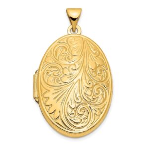 diamond2deal 14k yellow gold 26mm scroll oval locket pendant for women