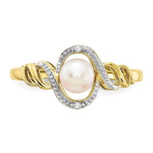 Size 6 - Solid 10k Yellow Gold FW Cultured Pearl Diamond Ring (2mm)