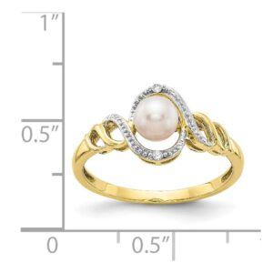 Size 6 - Solid 10k Yellow Gold FW Cultured Pearl Diamond Ring (2mm)