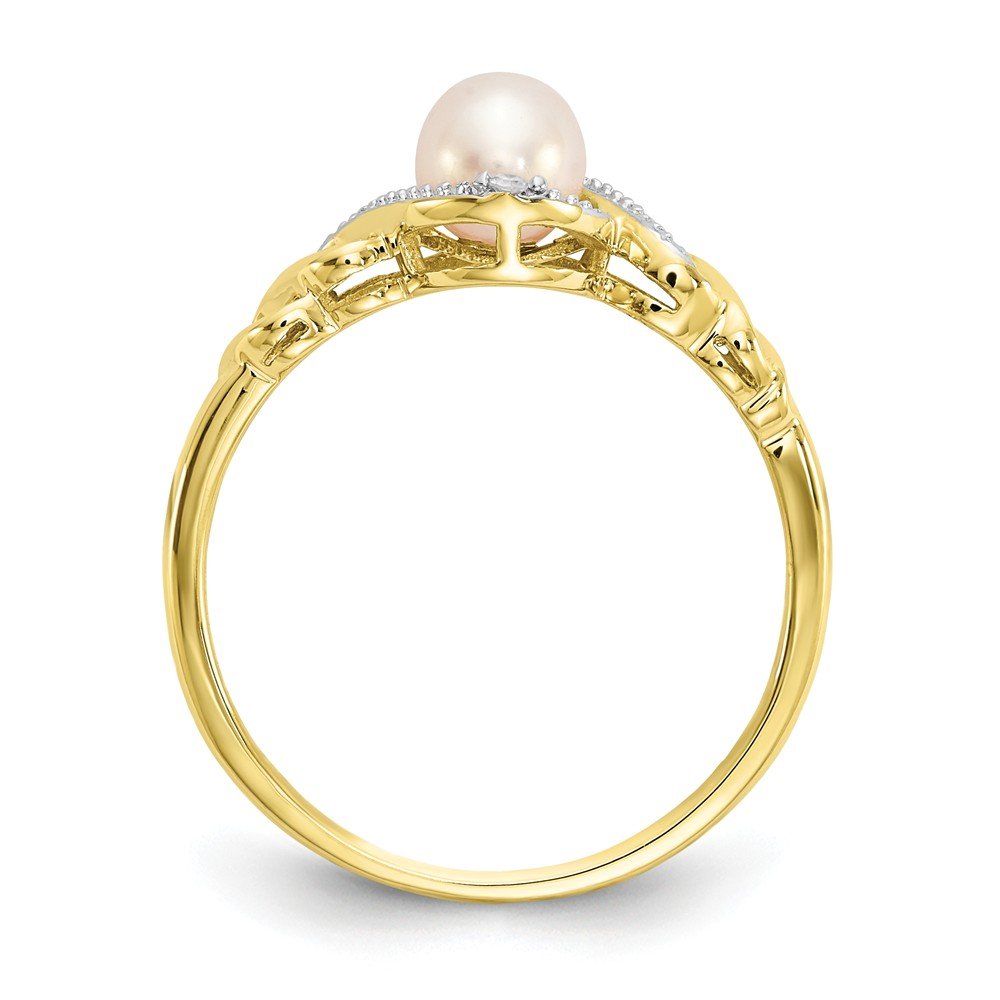 Size 6 - Solid 10k Yellow Gold FW Cultured Pearl Diamond Ring (2mm)