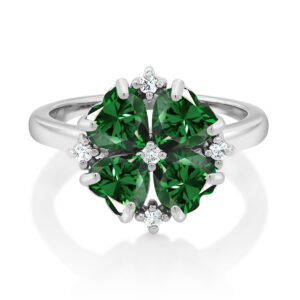 Gem Stone King 925 Sterling Silver Green Nano Emerald Ring For Women (1.48 Cttw, Heart Shape 5MM, Gemstone May Birthstone, Size 5)