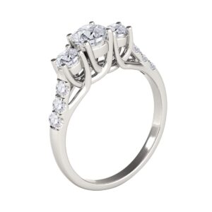 MauliJewels 0.50 Ct. Halo Very Good Round Cut Classic Three-Stone Diamond Engagement Ring, 14K Solid White Rose Yellow Gold