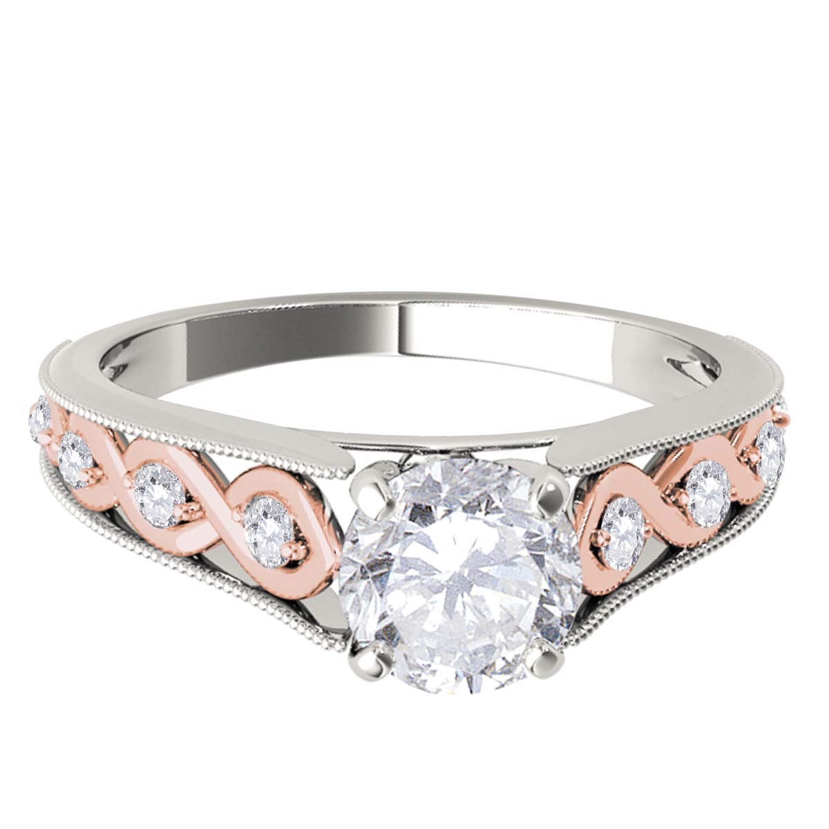 Mauli Jewels 0.50 Carat Halo Two-Tone Antique Diamond Engagement Ring 4 prong 14k Solid Rose & White Gold