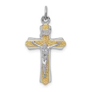 diamond2deal 925 sterling silver rhodium-plated gold-tone inri religious crucifix cross pendant for women (l- 29 mm w- 15 mm)