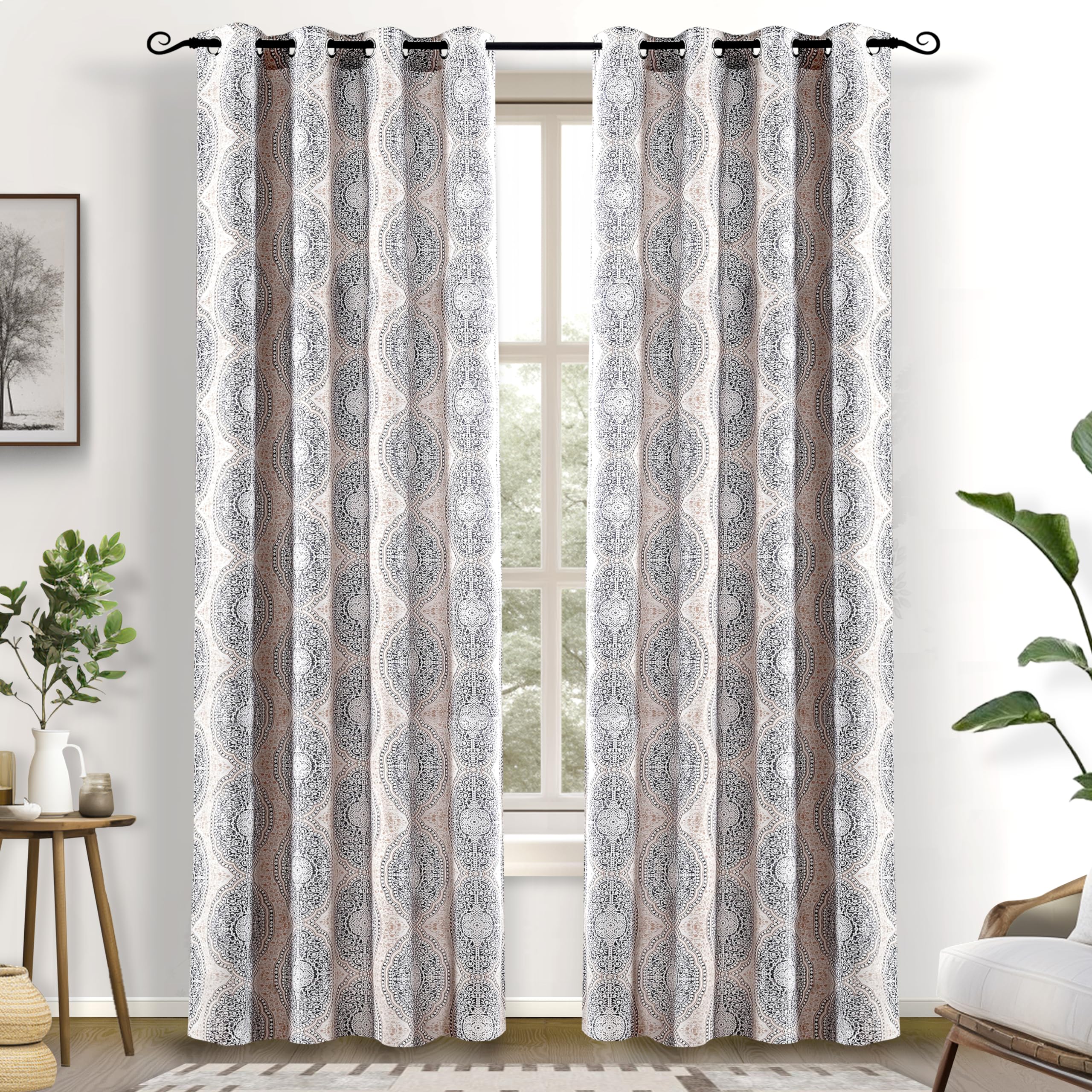 DriftAway Curtains for Bedroom Room Darkening Curtain 84 Inch Medallion Drapes for Living Room Damask Pattern Thermal Window Treatments Grommet 2 Panels