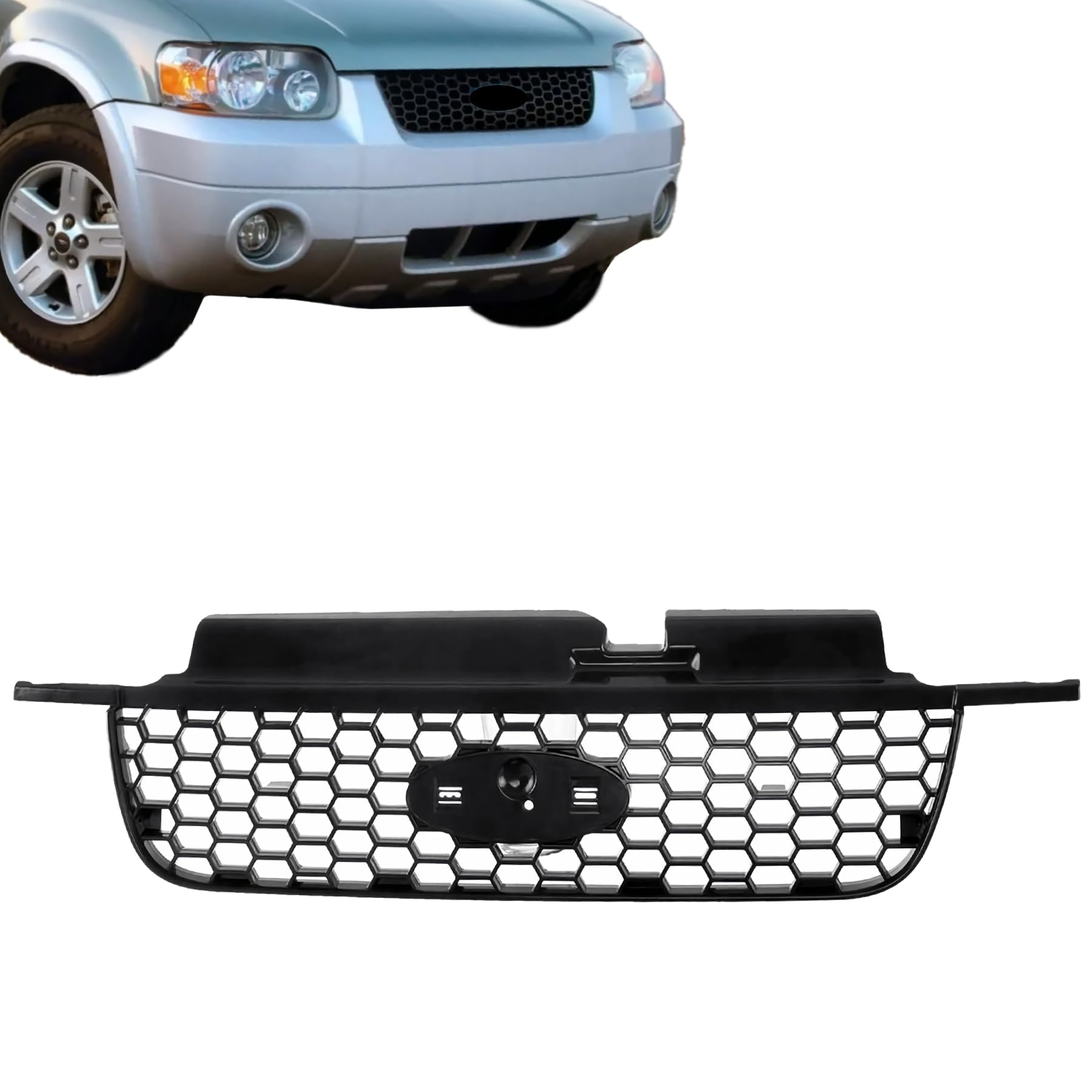 Titanium Plus Autoparts 2005-2007 Compatible With FORD Escape Front Grille Grill Black FO1200446 5L8Z8200AAB