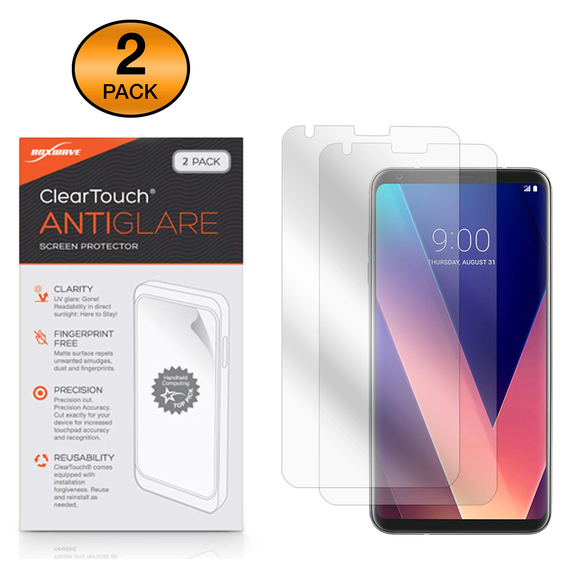 BoxWave Screen Protector Compatible With LG V30+ (Screen Protector ClearTouch Anti-Glare (2-Pack), Anti-Fingerprint Matte Film Skin for LG V30+, LG V30+, V30 | V35 ThinQ