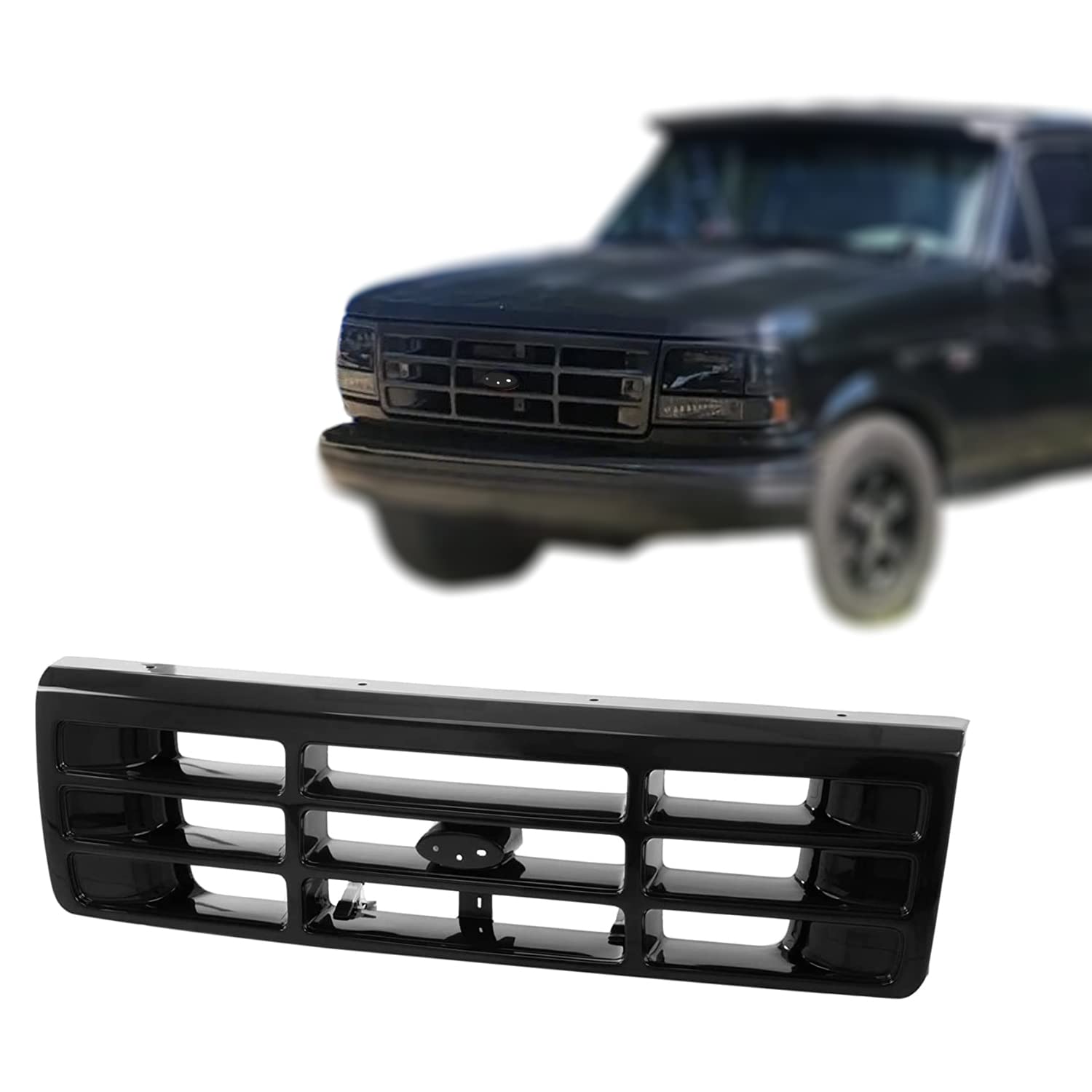 Titanium Plus Autoparts Front Black Grille Grill Compatible With 1992-1997 Ford Bronco F-150 F-250 F-350 Lobo F2TZ8200E FO1200179