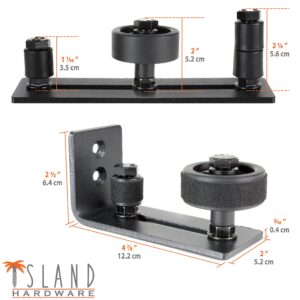 Island Hardware Barn Door Floor Guide Black - Adjustable Wall Mount Barn Door Stopper Stay Roller - Interior/Exterior Barn Door Track Hardware - Bottom Sliding Door Guide for Pocket Closet Barn Doors