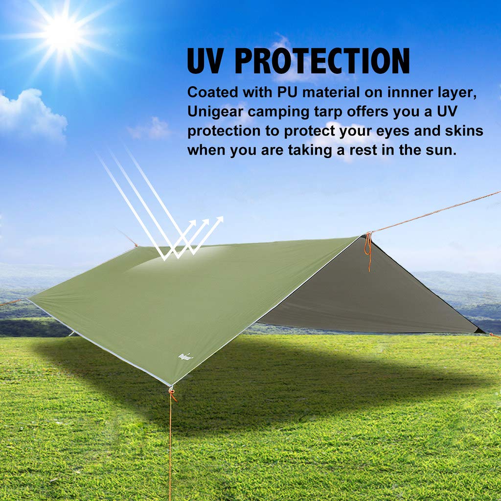 Unigear Hammock Rain Fly Waterproof Tent Tarp, 9.8x9.8ft, UV Protection and PU 3000mm Waterproof, Lightweight for Camping, Backpacking and Outdoor Adventure