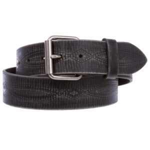 1 3/4" snap on Embossed Vintage Cowhide Thick Leather Casual Jean Belt, Black | 34"