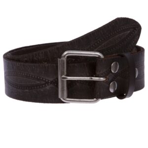 1 3/4" snap on Embossed Vintage Cowhide Thick Leather Casual Jean Belt, Black | 34"