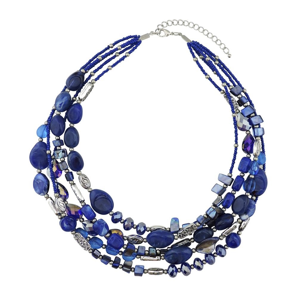 Bocar Multi Layer 5 Strand Statement Collar Beaded Necklace for Women Gift (NK-10376-blue)