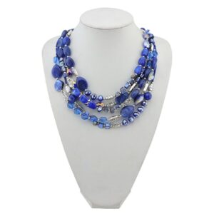 Bocar Multi Layer 5 Strand Statement Collar Beaded Necklace for Women Gift (NK-10376-blue)