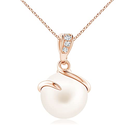 Angara June Birthstone - Freshwater Pearl Spiral Pendant Necklace with Diamonds in 14K Rose Gold (10mm)