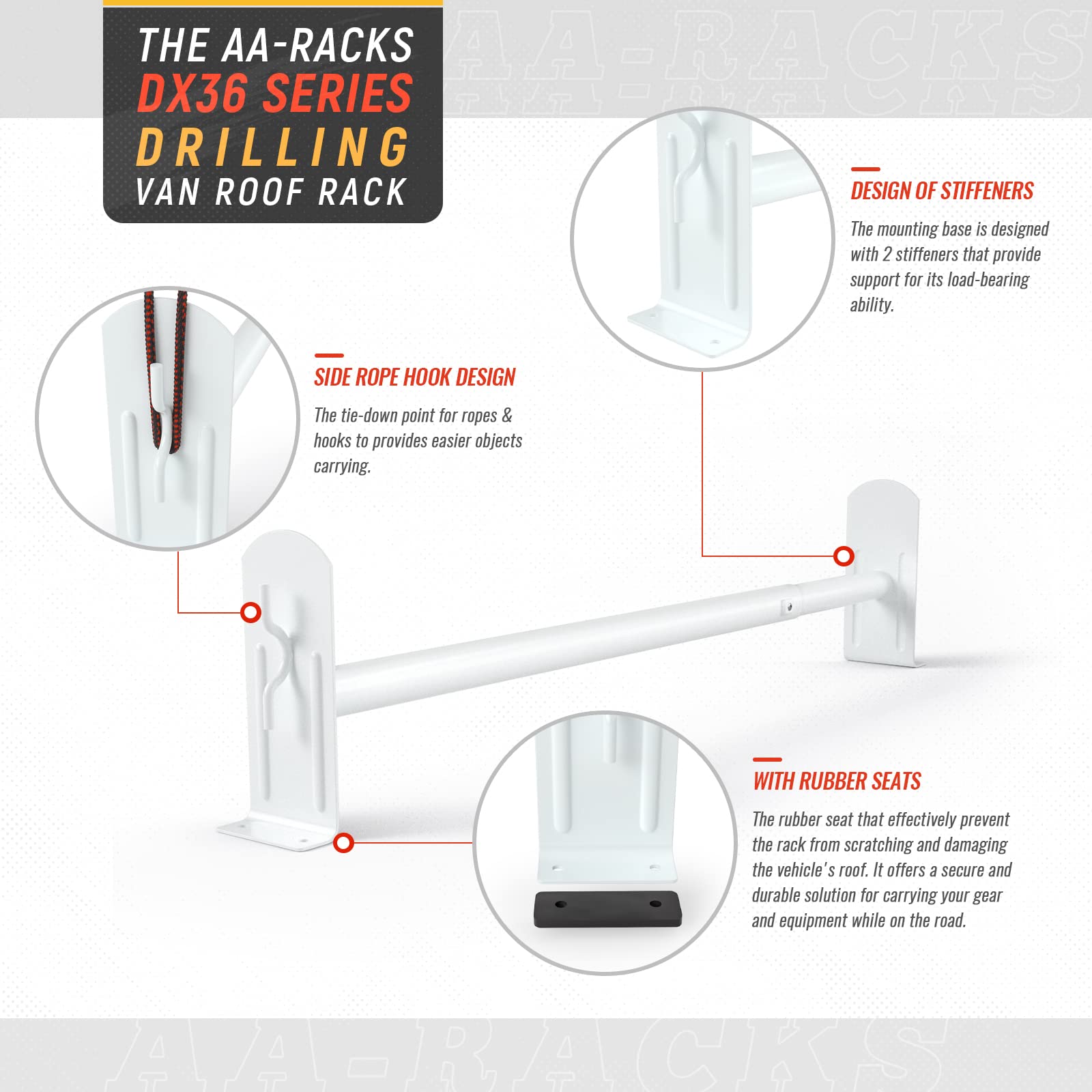 AA-Racks Model DX36 Compatible Transit Connect 2008-13 Steel 3 Bar Utility Drilling Van Roof Ladder Rack System - Matte White