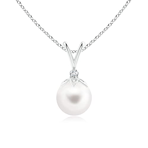 Angara June Birthstone - Freshwater Cultured Pearl Pendant Necklace with Diamond in Sterling Silver (8mm)