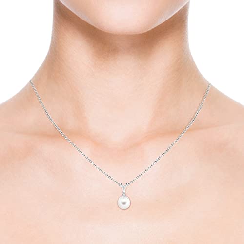 Angara June Birthstone - Freshwater Cultured Pearl Pendant Necklace with Diamond in Sterling Silver (8mm)