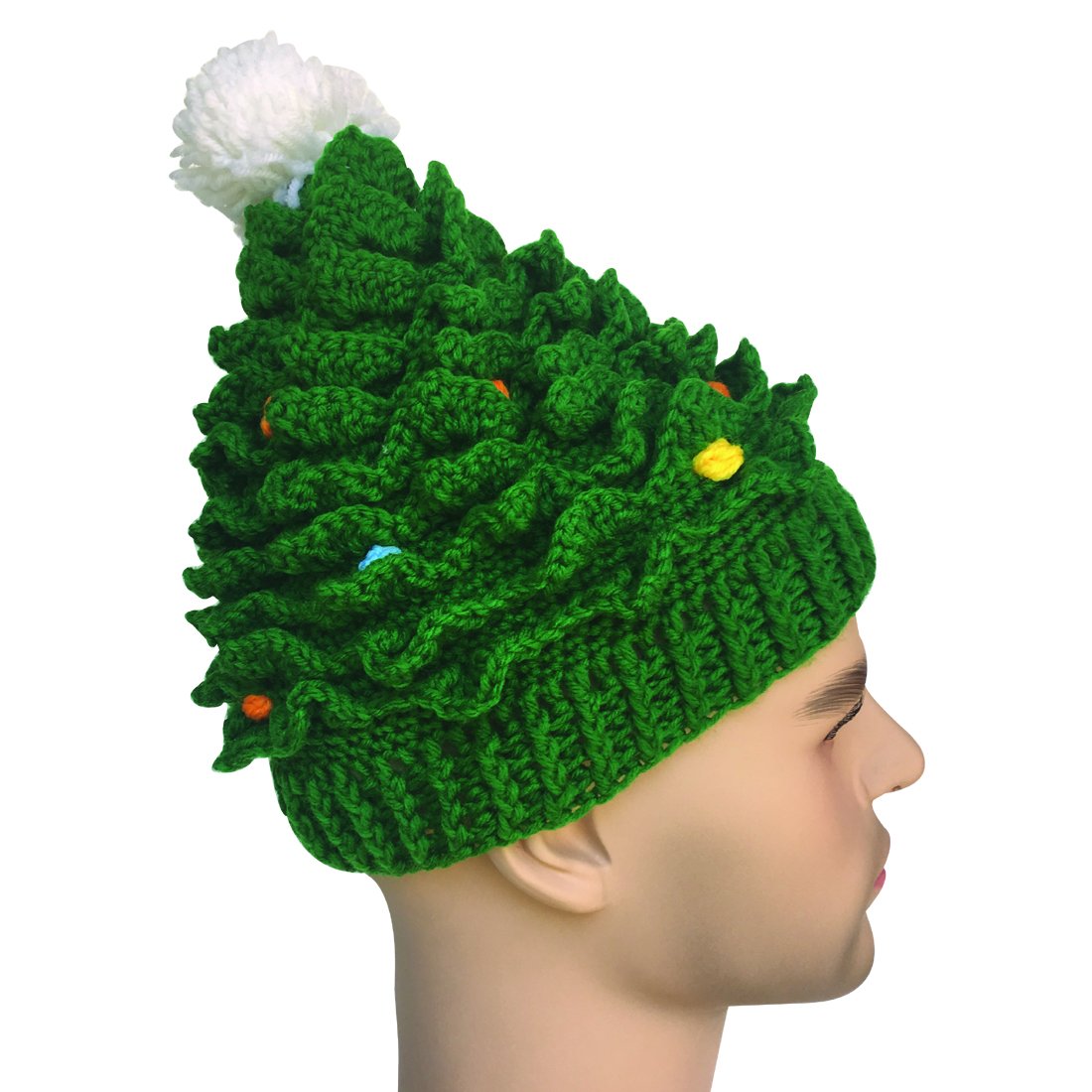 Kafeimali Unisex Christmas Winter Knitted Crochet Beanie Santa Hat with Beard Foldaway Bearded Caps (Green)