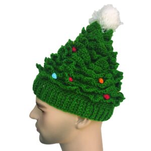 Kafeimali Unisex Christmas Winter Knitted Crochet Beanie Santa Hat with Beard Foldaway Bearded Caps (Green)