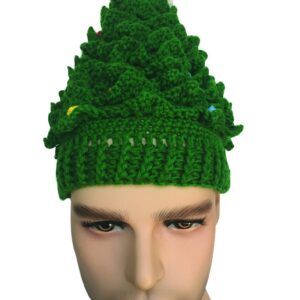 Kafeimali Unisex Christmas Winter Knitted Crochet Beanie Santa Hat with Beard Foldaway Bearded Caps (Green)