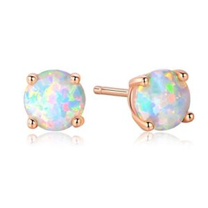 GEMSME 18K Rose Gold Plated Opal Stud Earrings 6MM Round For Women (6mm 1 Pairs)