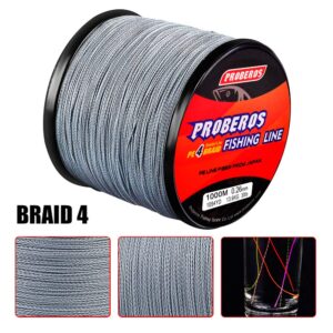 BAIKALBASS Braided Fishing Line 4 Strands Strong Multifilament PE Braid Wire for Saltwater 547Yard/500M 35LB Gray