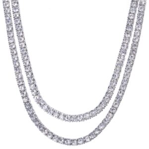 hip hop iced bling silver plated cz stoned 4 mm 2 combo set 16" + 18" tennis chain choker necklace lab diamond rapper