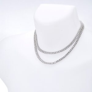 Hip Hop Iced Bling Silver Plated CZ Stoned 4 mm 2 Combo Set 16" + 18" Tennis Chain Choker Necklace Lab Diamond Rapper