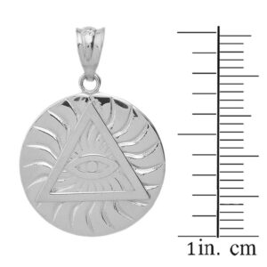 Sterling Silver Triangle Eye of Providence Illuminati All Seeing Eye Round Pendant